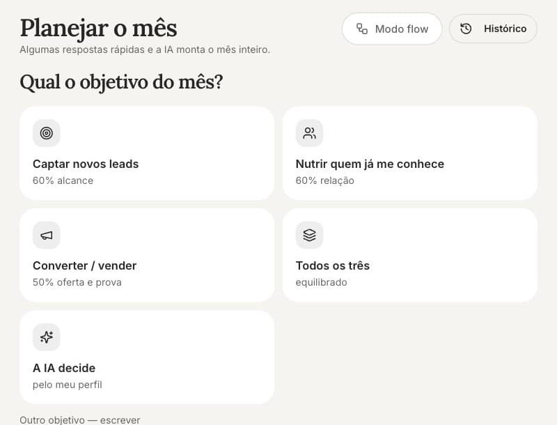 Planejar o mês: escolha do objetivo do mês